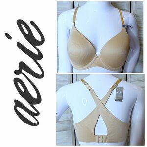 Aerie Sunnie bra 36C NEW WITH TAGS tan beige keyhole cross back